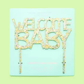 Cake Topper - "Welcome Baby" - Pearl   Gold Confetti