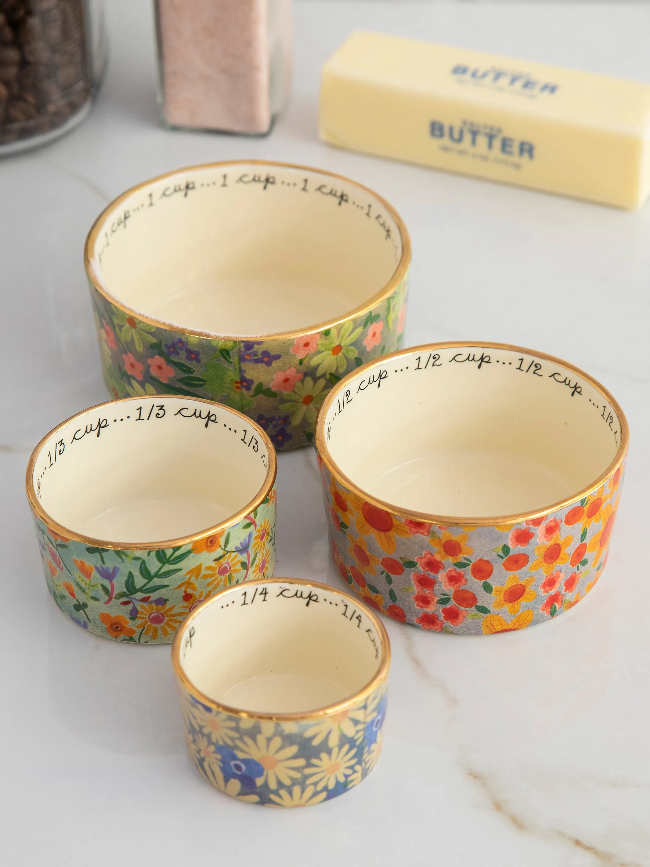 Ceramic Nesting Measuring Cups - Multi Floral