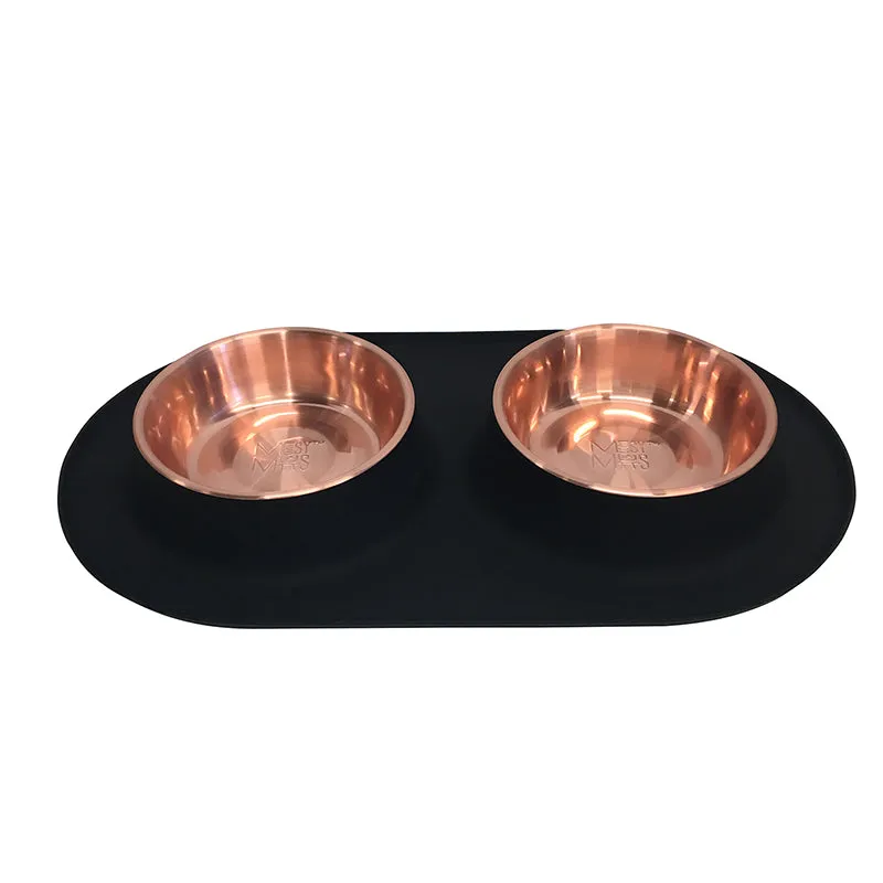 Double Silicone Dog Feeder with Copper Colored Bowls,1.5 Cups Per Bowl