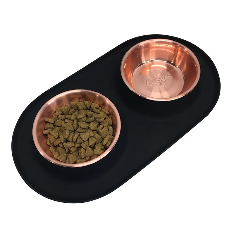 Double Silicone Dog Feeder with Copper Colored Bowls,1.5 Cups Per Bowl