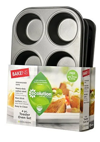 Ecolution Bakeins 4-Piece Toaster Oven Bakeware Set – PFOA, BPA, and PTFE Free Non-Stick Coating – Heavy Duty Carbon Steel