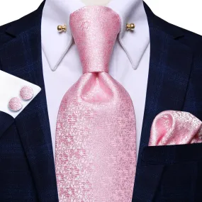 Hi-Tie Silver Pink Floral Men's Silk Necktie Set with Collar Pin