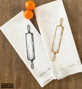 Rolling Pin Kitchen Pun Towels - Set of 2 | 28x33" Flour Sack Bar Cotton Tea Towels