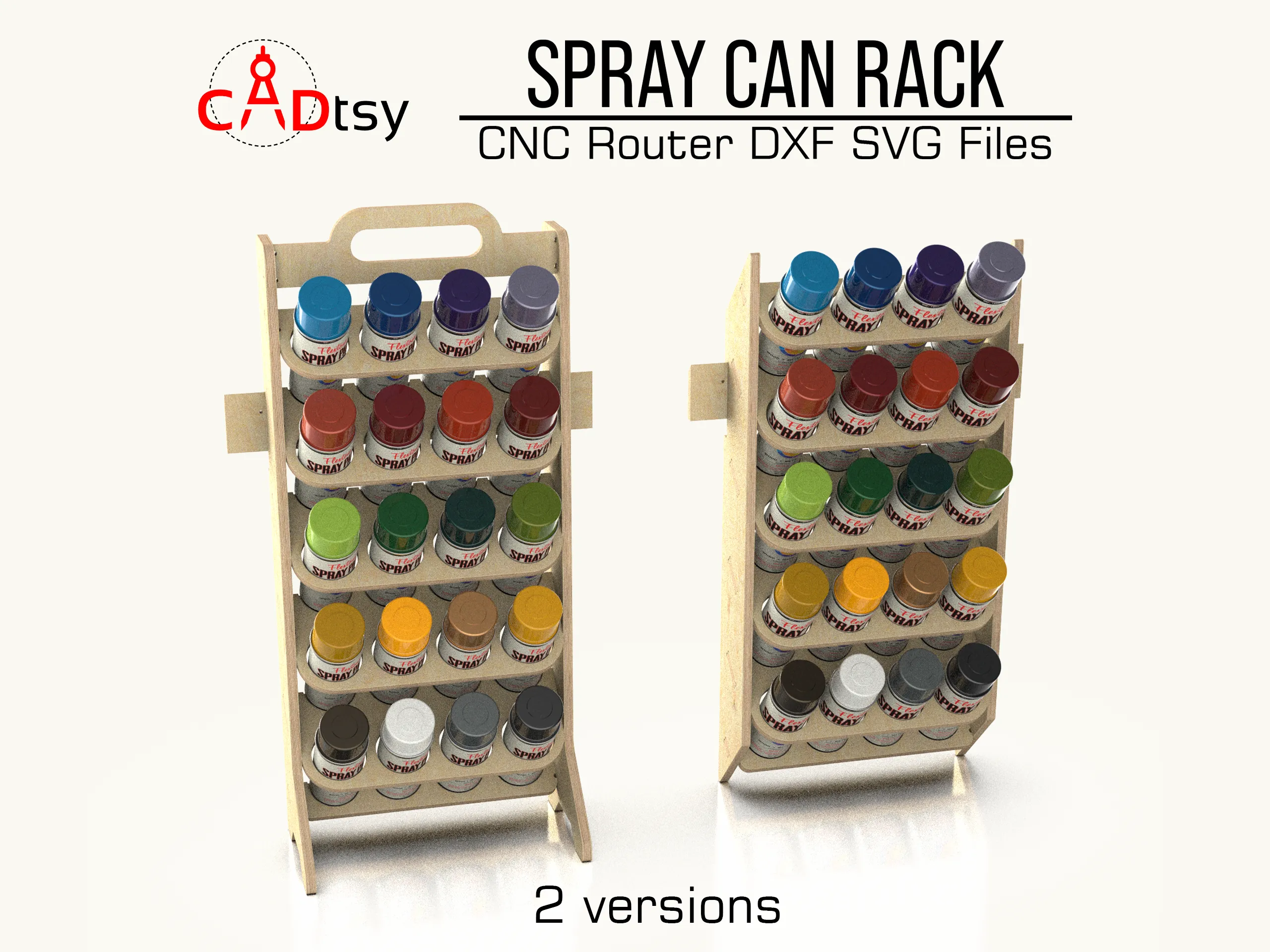 Spray Can Holder Rack DXF / SVG CNC Router Cut Files - Workshop Tool Organizer (2 versions)